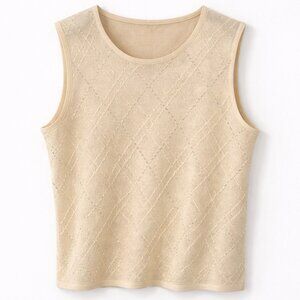 Lord & Taylor Beaded Knit Tank Top Embroidered Sleeveless Ivory Size 14P